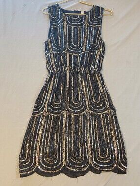 Women's Navy Sequin Sleeveless Party Dress